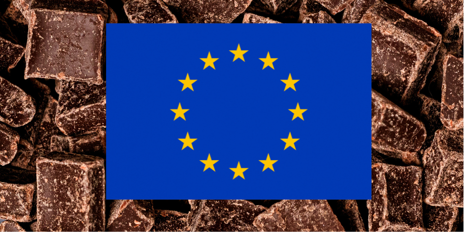 European Flag in front of Chocolate Pieces