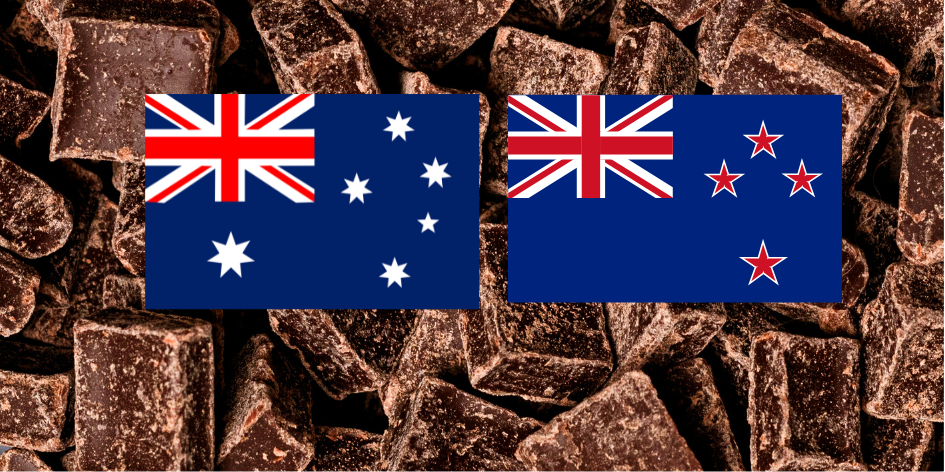 Australian and New Aealand Flag in front of chocolate