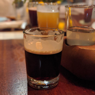 Dark beer brewed with nibs